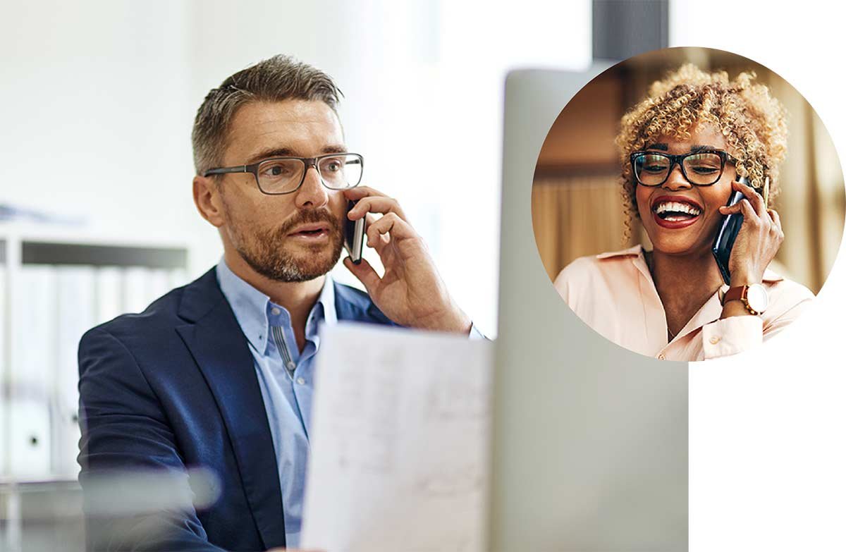 Man and woman talking on phones